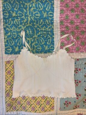 aerie White Ribbed Scallop-Edge Cropped Cami